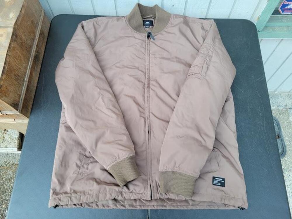 Obey Jacket Mens XL Beige Bomber Full Zip Lined Padded Insulated Winter Casual